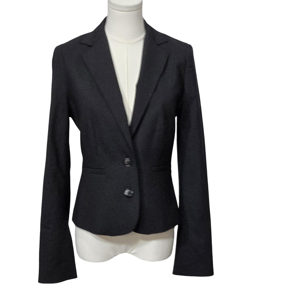 Club Monaco Blazer Womens 4 Black Tex Wool‎ Stretch Two Button Jacket Work